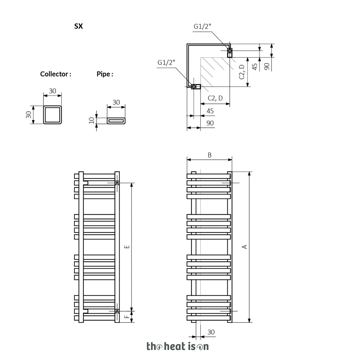 Terma OUTCORNER, 1005h x 300w(mm), 1866 BTUs, Heated Towel Rail, Heban