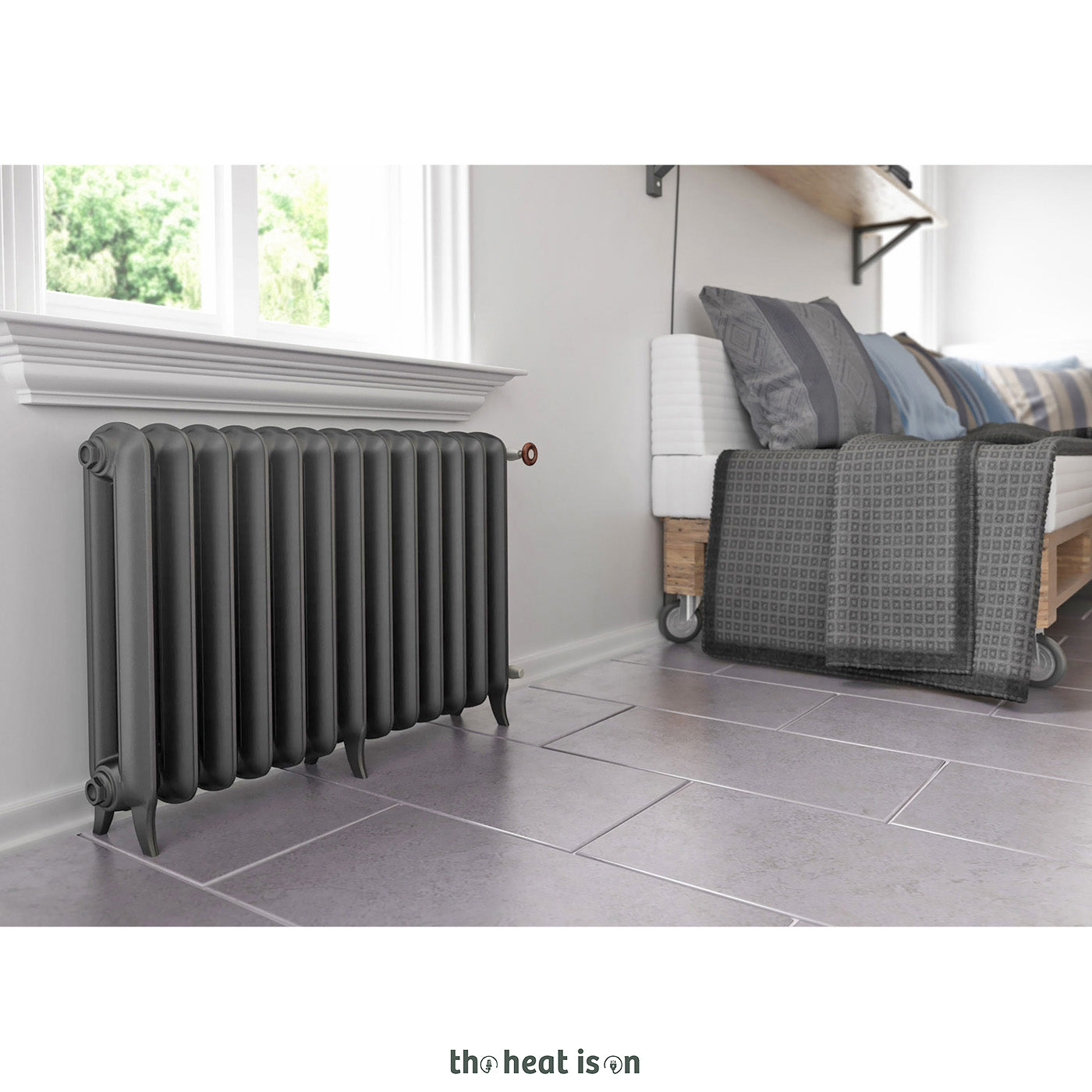 Terma PLAIN 2 COL, 620h x 1098w(mm), 4548 BTUs Horizontal Cast Iron Radiator, Raw Metal