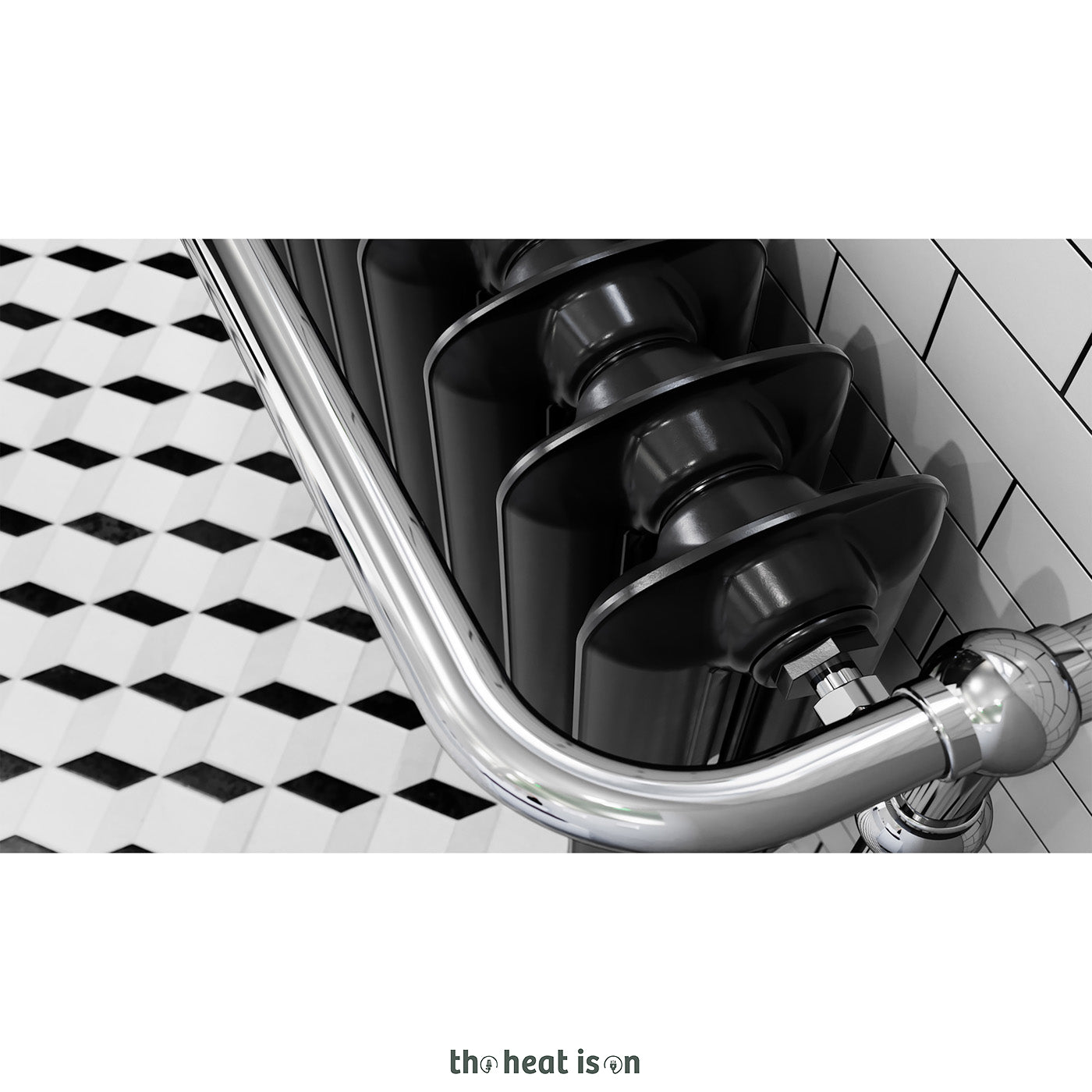 Terma PLAIN TOWEL RAIL, 900h x 820w(mm), 2846 BTUs, Cast Iron Heated Towel Rail, Flat Black (Radiator) Chrome (Surround)