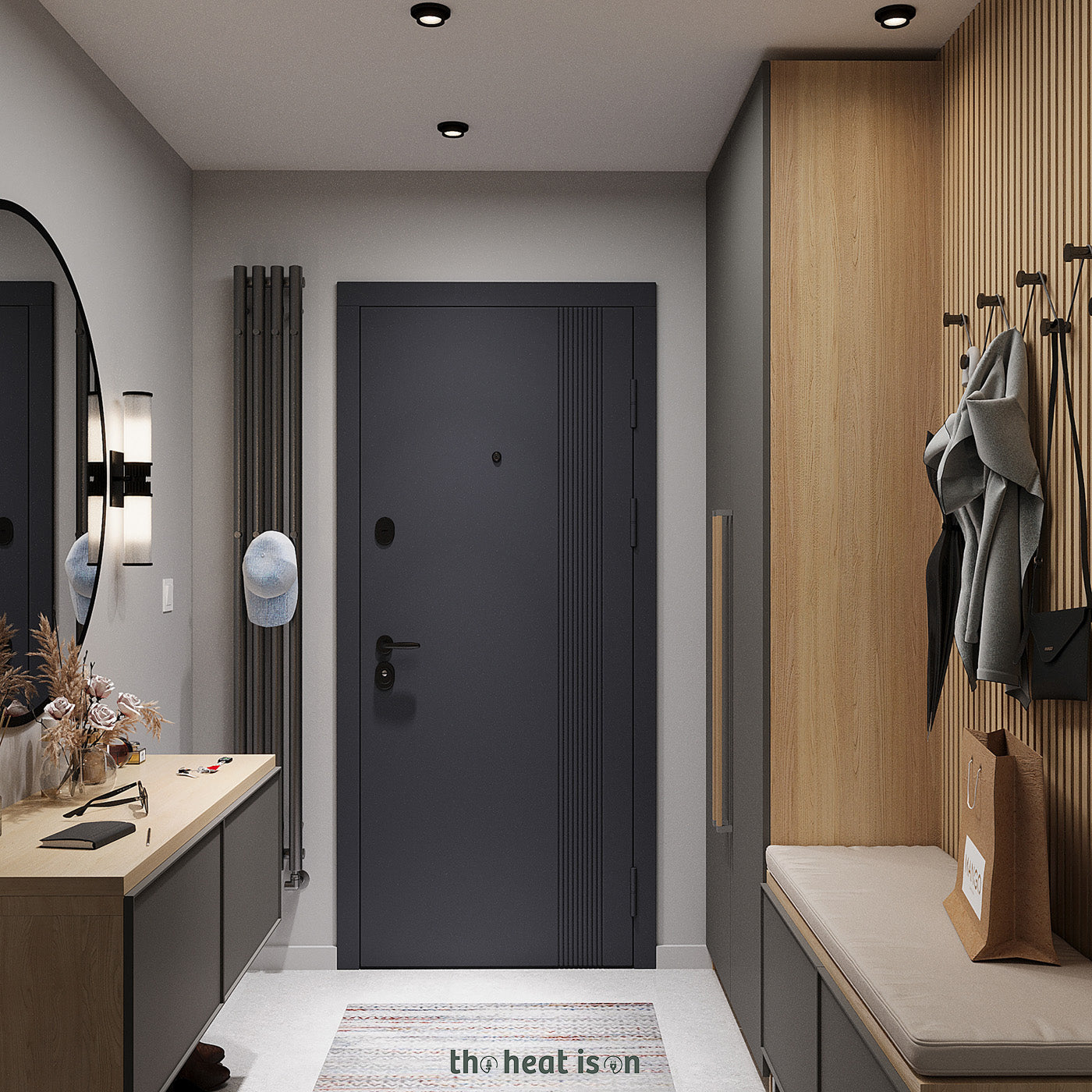 Terma ROLO HANGER (Double Hanger Rows), 1800h x 205w(mm), 1617 BTUs, Vertical Designer Radiator, Raw Metal (premium wet paint)