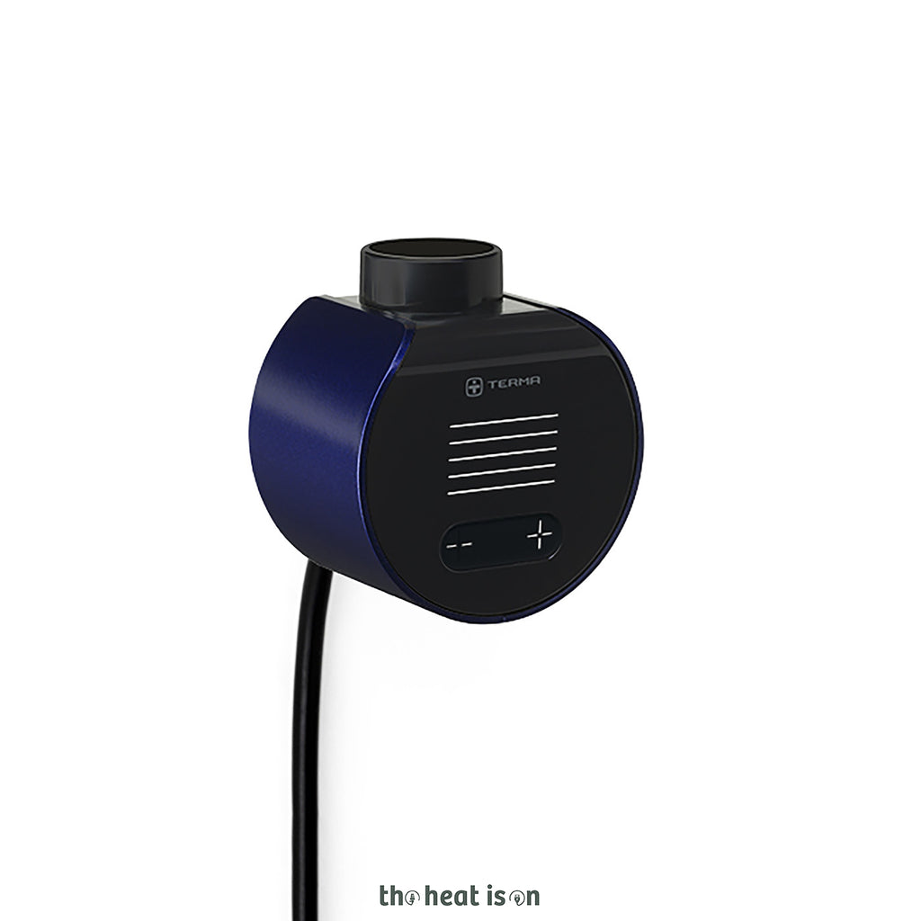 DQ TESORO, 800h x 500w(mm), 300w Electric Towel Rail, RAL 5005 Matt Signal Blue (wi-fi controlled with TERMA VEO Element in Black/Midnight Blue, 15-28 ¡C)