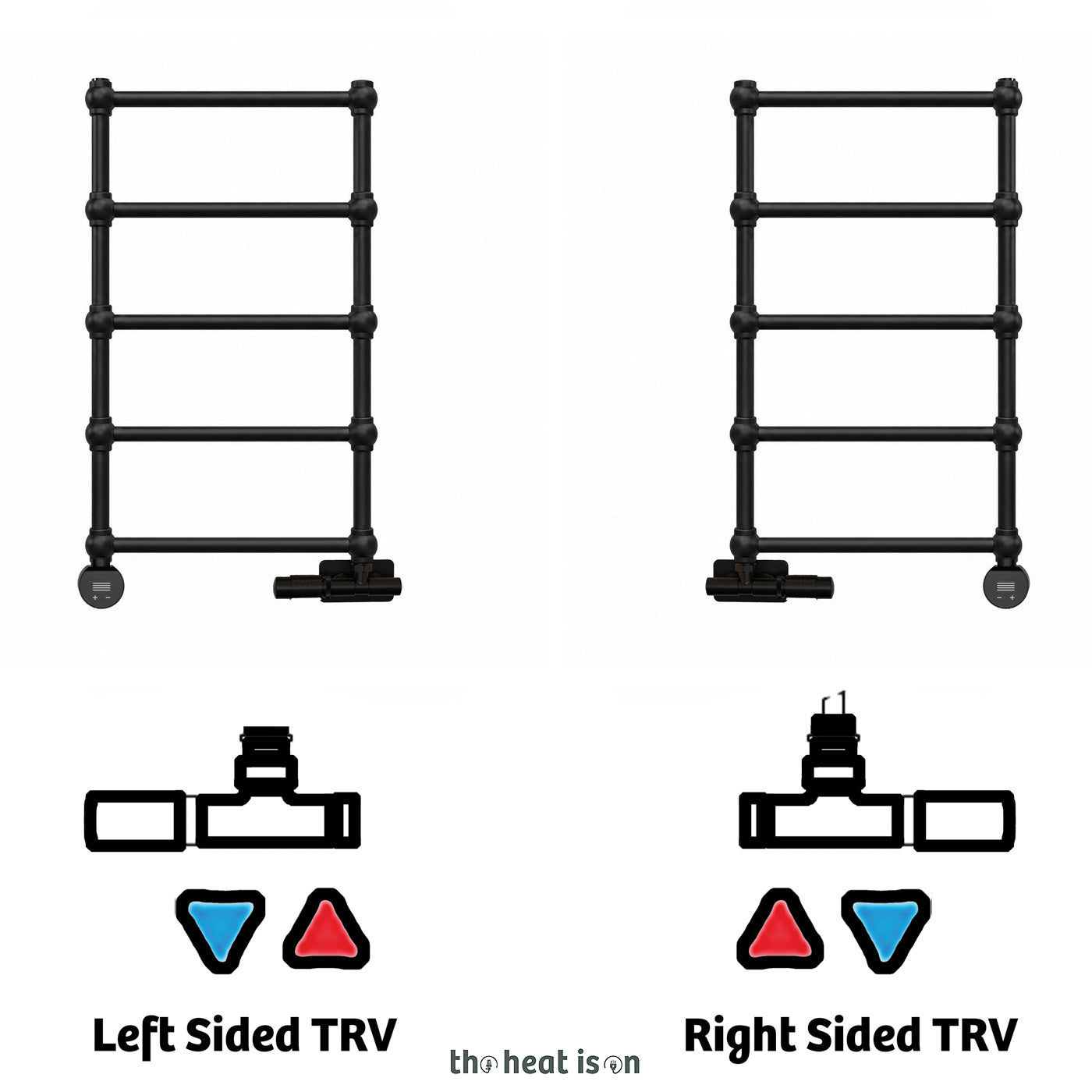 Terma RETRO Dual Fuel Towel Rail, 800h x 504w(mm), 717 BTUs/ 200w, Matt Black RAL 9005 (with UNICO Dual Fuel Valve in Matt Black & VEO Black/Black Wi-Fi Element, 30-60°c)