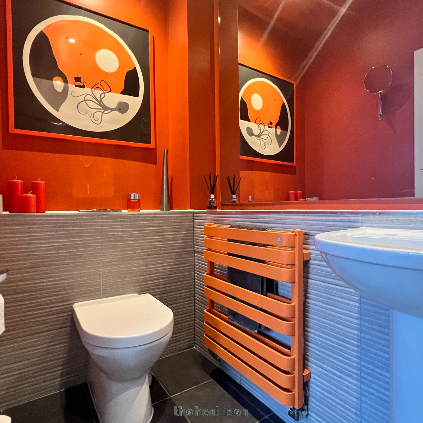 Terma WARP T BOLD, 655h x 600w(mm), 1858 BTUs Heated Towel Rail, RAL 2003 Matt Pastel Orange