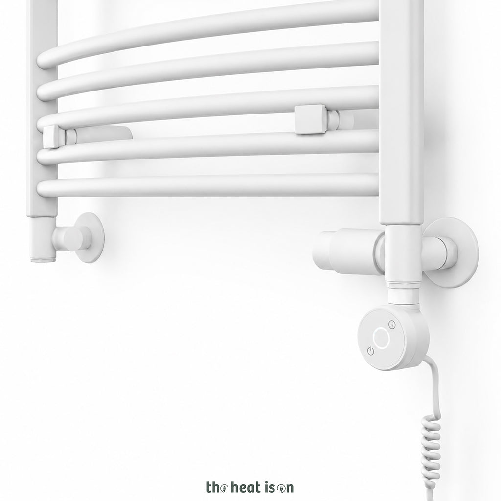 Thermostatic Radiator Valves (TRVs) with Integrated T Piece (for Dual Fuel) & Pipe Masking, Matt White RAL 9016, RIGHT SIDED, 3 AXIS (CORNER), INTEGRA