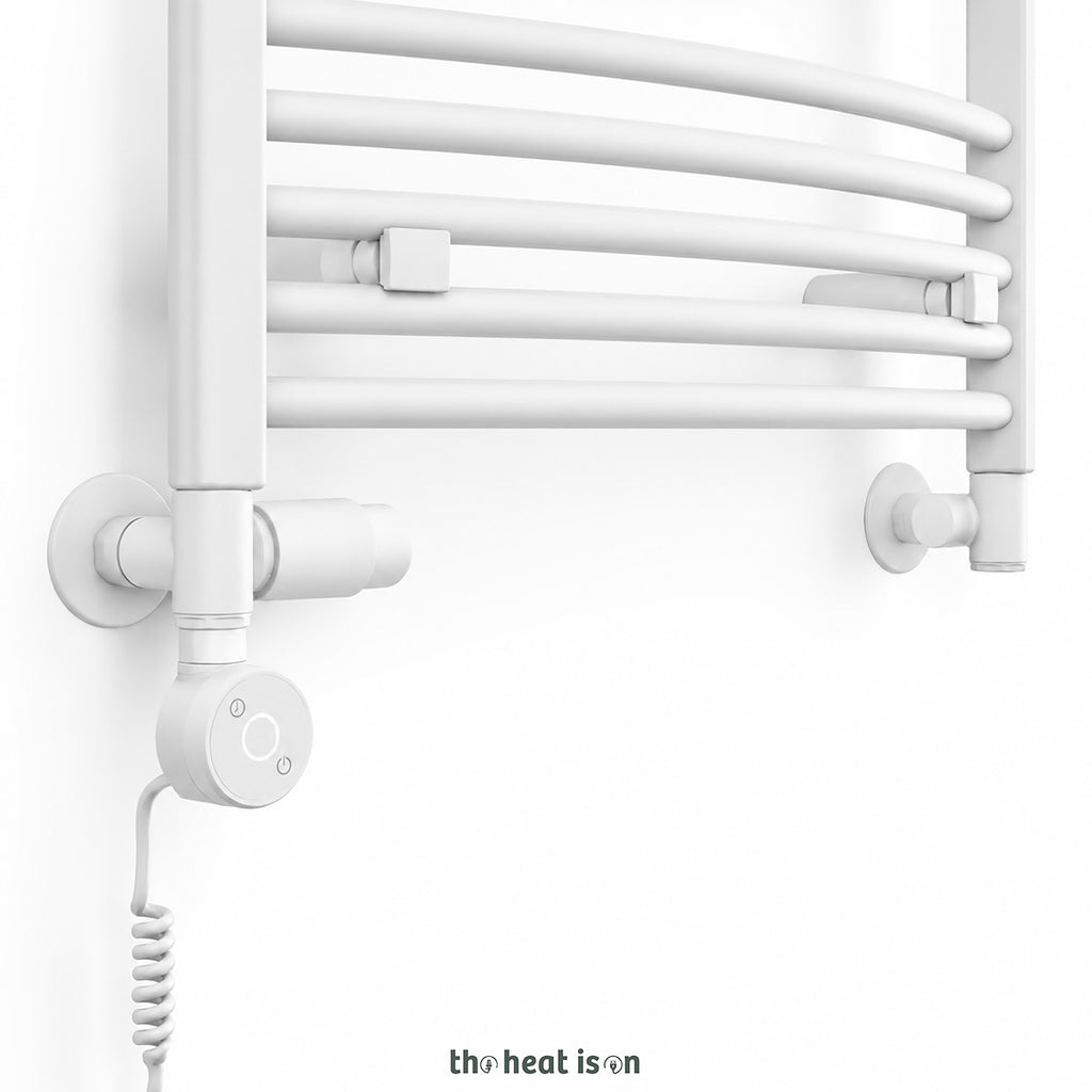 Thermostatic Radiator Valves (TRVs) with Integrated T Piece (for Dual Fuel) & Pipe Masking, Matt White RAL 9016, LEFT SIDED, 3 AXIS (CORNER), INTEGRA