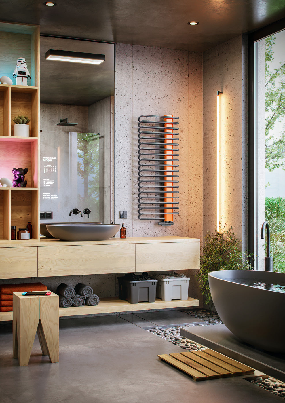 08_Terma-MICHELLE_-1200h-x-500w_mm_-2459-BTUs-Heated-Towel-Rail_-Graphite-Grey-_Bars_-Orange-RAL-2003-_Masking