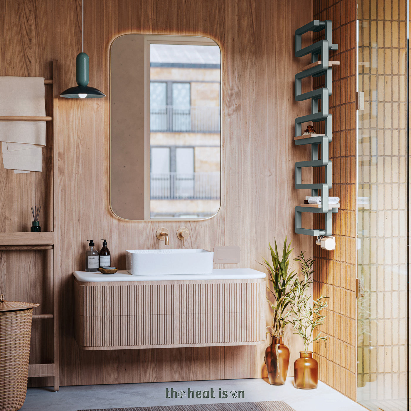 08_Wooden-Shelf-Accessory_-Oak_--for-Terma-BOOKIE-Towel-Rail_-400mm-Wide-Stand-Model