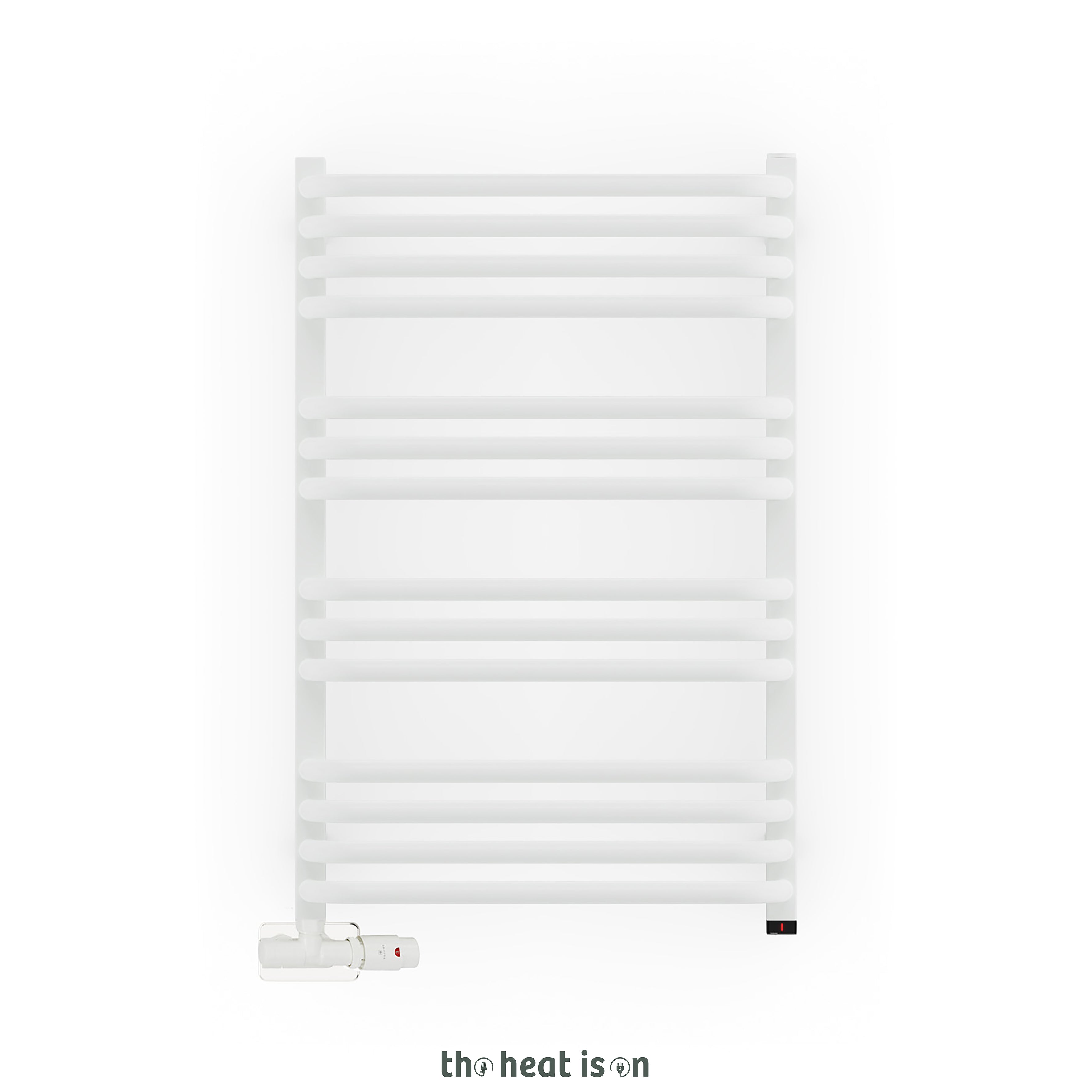 Terma ALEX ONE Dual Fuel Towel Rail, 760h x 500w(mm), 1406 BTUs/400w, Matt White RAL 9016 (with UNICO Dual Fuel Valve in Soft Matt White & Internal ONE Element (manual/optional IR controllable), 45/60°c)