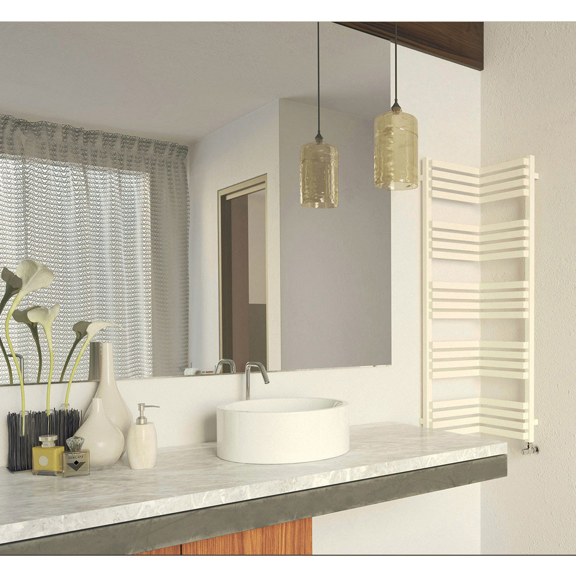 Terma INCORNER, 1275h x 350w(mm), 2310 BTUs Heated Towel Rail, RAL 9016 Matt White