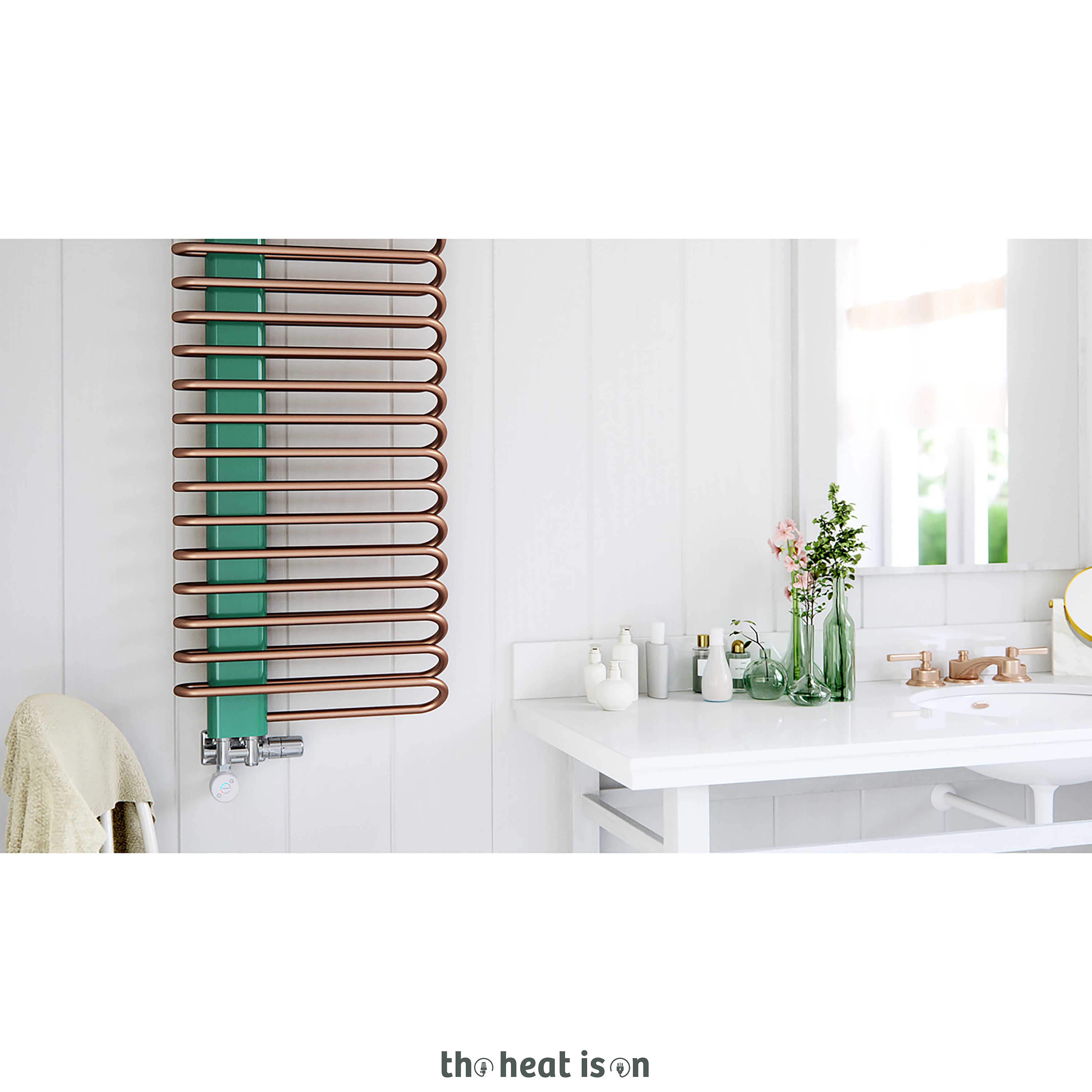 08_terma-michelle-dual-fuel-towel-rail_-1200h-x-500w_mm_-2460-btus_-800w_-bright-copper-_-ral-6029-mint-green-_with-integra-duo-dual-fuel-valve-in-chrome-_-moa-element-in-chrome_-30-6