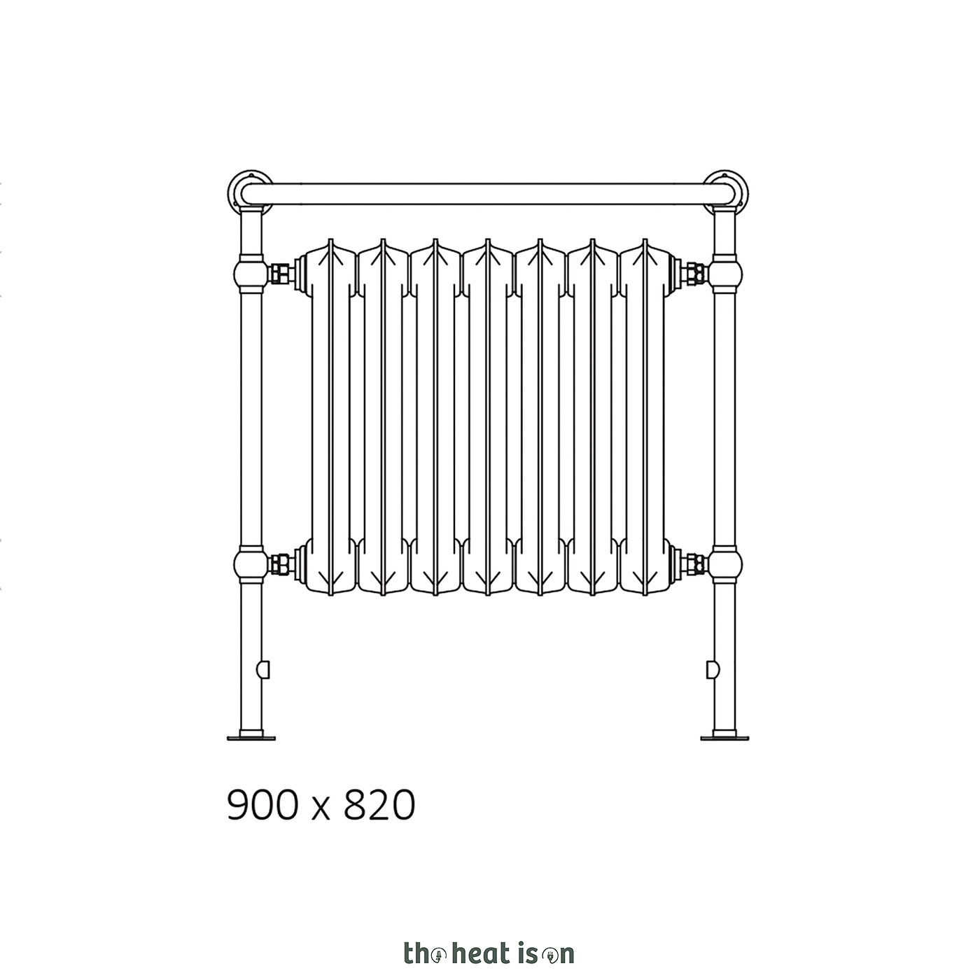 Terma PLAIN TOWEL RAIL, 900h x 820w(mm), 2846 BTUs, Cast Iron Heated Towel Rail, Flat Black (Radiator) Chrome (Surround)