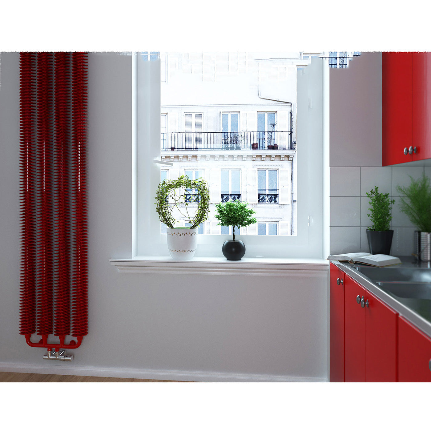 Terma RIBBON V, 1720h x 390w(mm), 2975 BTUs, Vertical Designer Radiator, RAL 3020 Matt Traffic Red