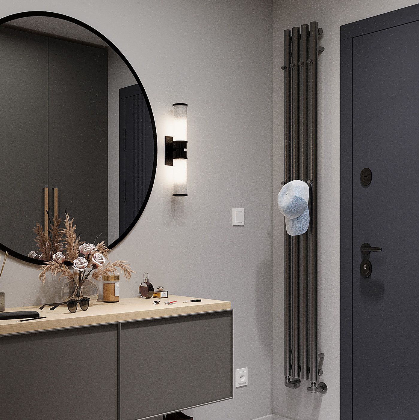 Terma ROLO HANGER (Double Hanger Rows), 1800h x 205w(mm), 1617 BTUs, Vertical Designer Radiator, Raw Metal (premium wet paint)