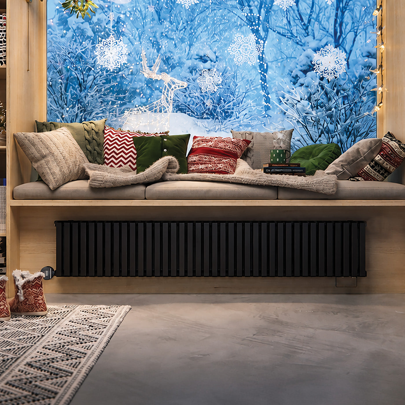 Terma NEMO E, 300h x 1725w(mm), 1.0 Kw Electric Radiator, RAL 9005 Matt Black (wi-fi controlled with VEO Element, 15-28 oC)