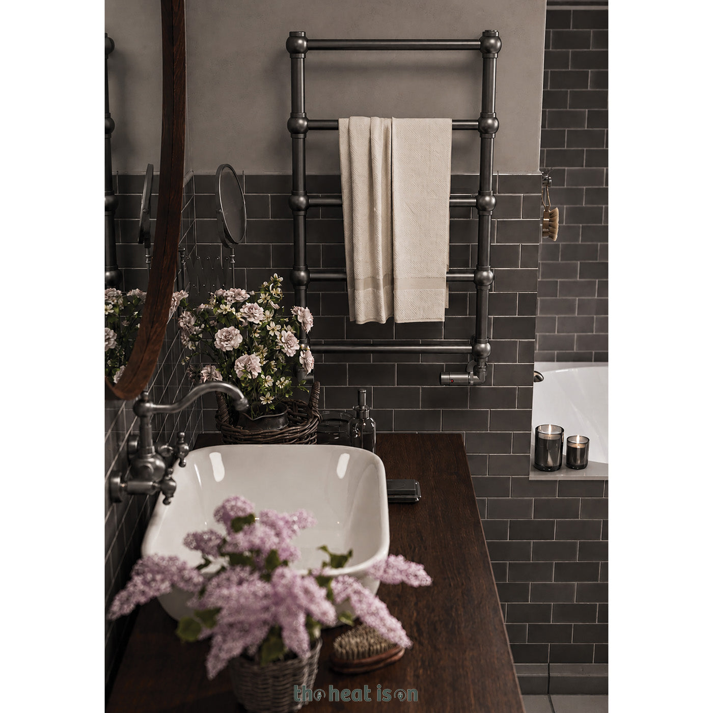 Terma RETRO, 800h x 504w(mm), 717 BTUs Heated Towel Rail, Raw Metal (premium wet paint)