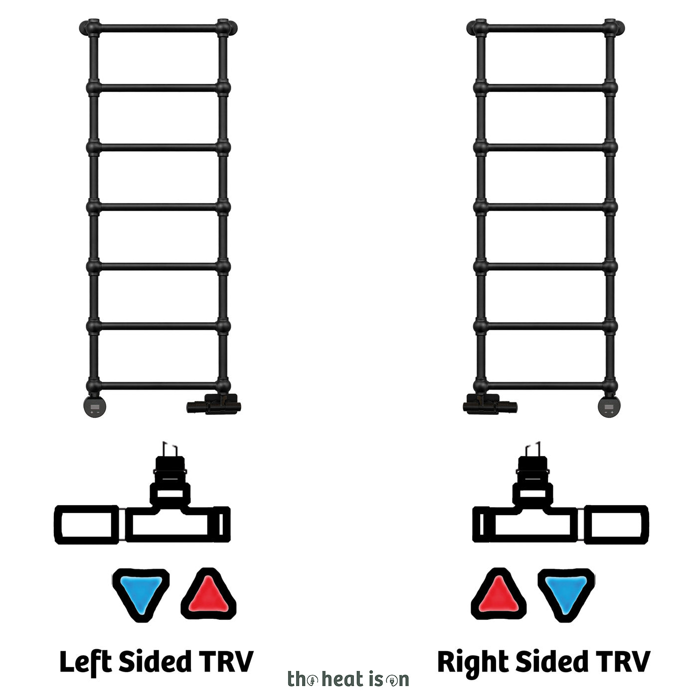 Terma RETRO Dual Fuel Towel Rail, 1170h x 504w(mm), 1051 BTUs/ 300w, Matt Black RAL 9005 (with UNICO Dual Fuel Valve in Matt Black & VEO Black/Black Wi-Fi Element, 30-60°c)