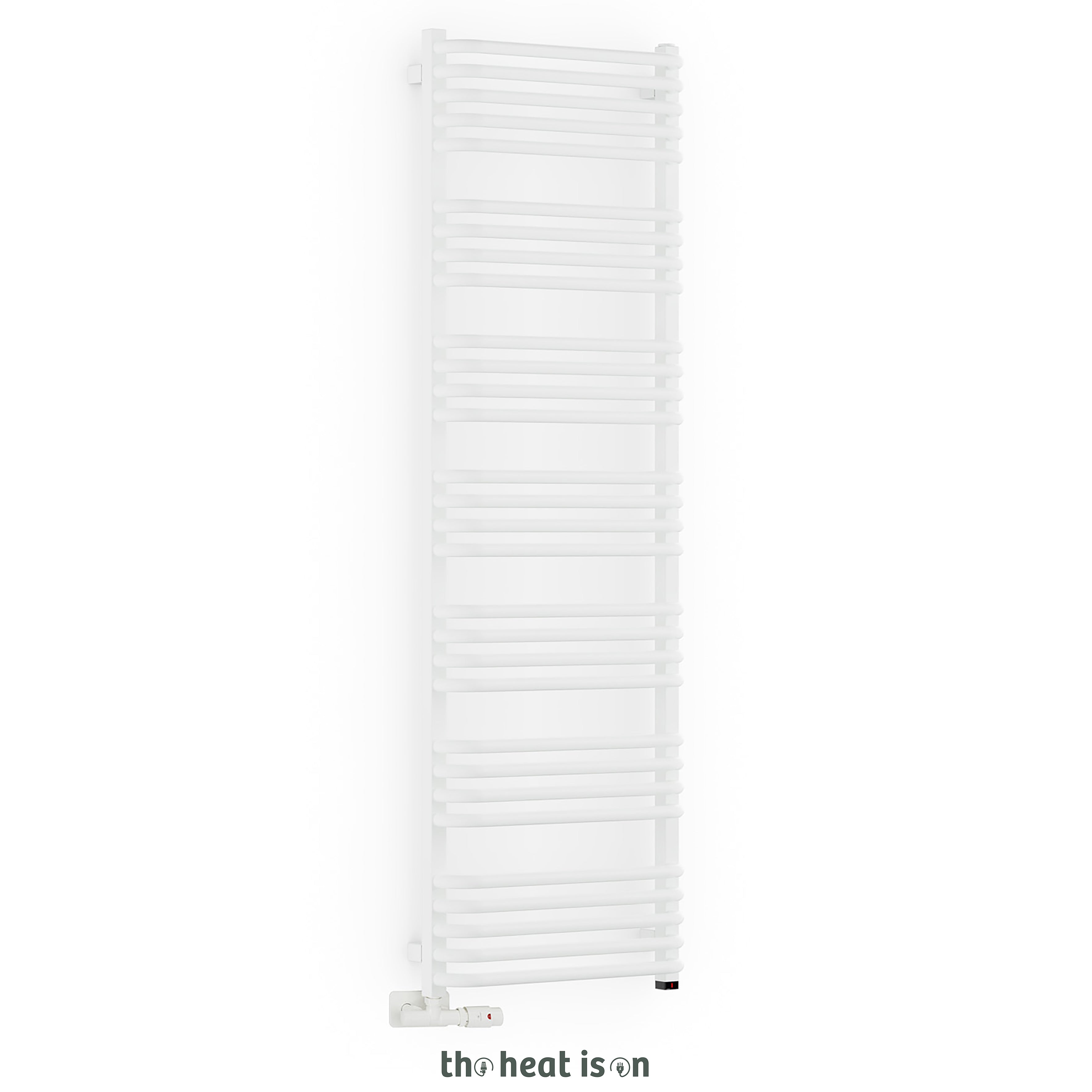 Terma ALEX ONE Dual Fuel Towel Rail, 1580h x 500w(mm), 2706 BTUs/ 800w, Matt White RAL 9016 (with UNICO Dual Fuel Valve in Soft Matt White & Internal ONE Element (manual/optional IR controllable), 45/60°c)