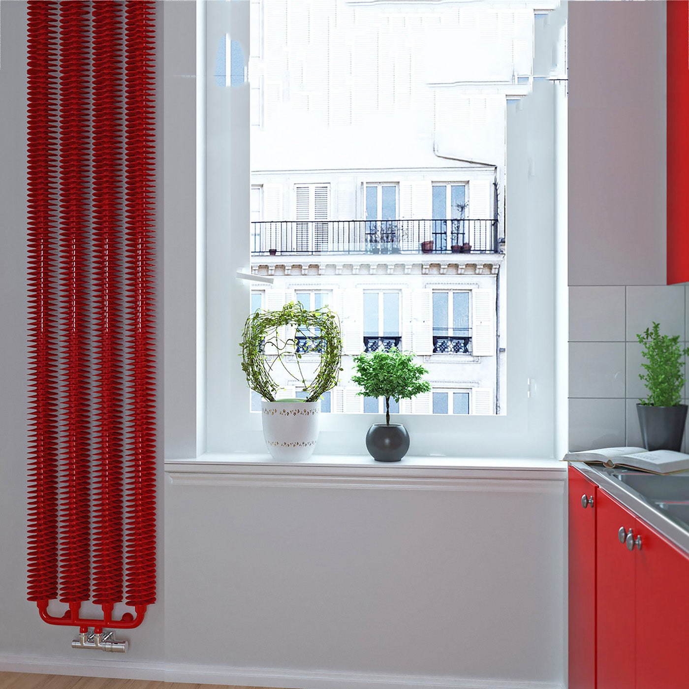 Terma RIBBON V, 1720h x 390w(mm), 2975 BTUs, Vertical Designer Radiator, RAL 3020 Matt Traffic Red