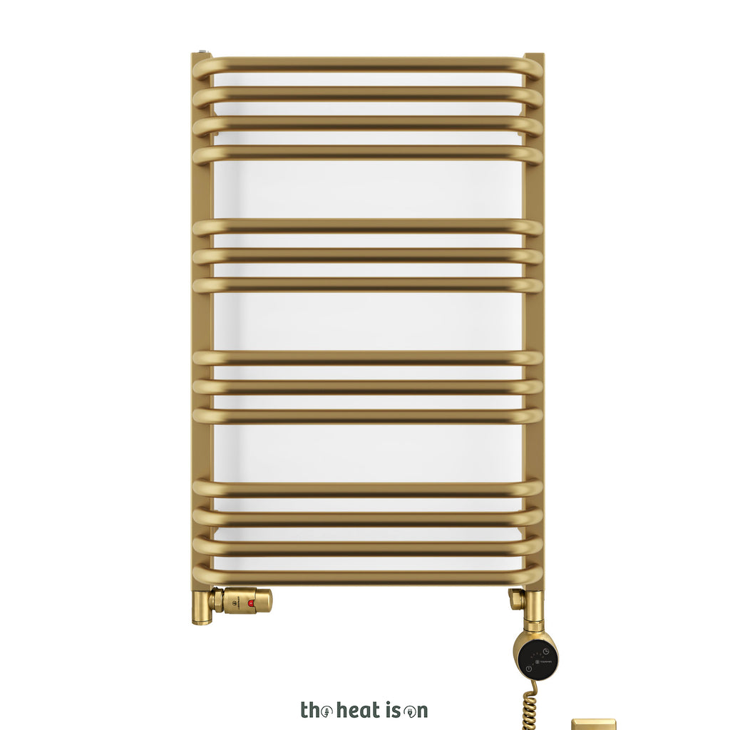 Terma ALEX Dual Fuel Towel Rail, 760h x 500w(mm), 1406 BTUs/ 400w, Brass (premium wet paint) (with INTEGRA 3 Axis Dual Fuel Valve in Brass & MOA Wi-Fi Element in Brass 30-60¡c)