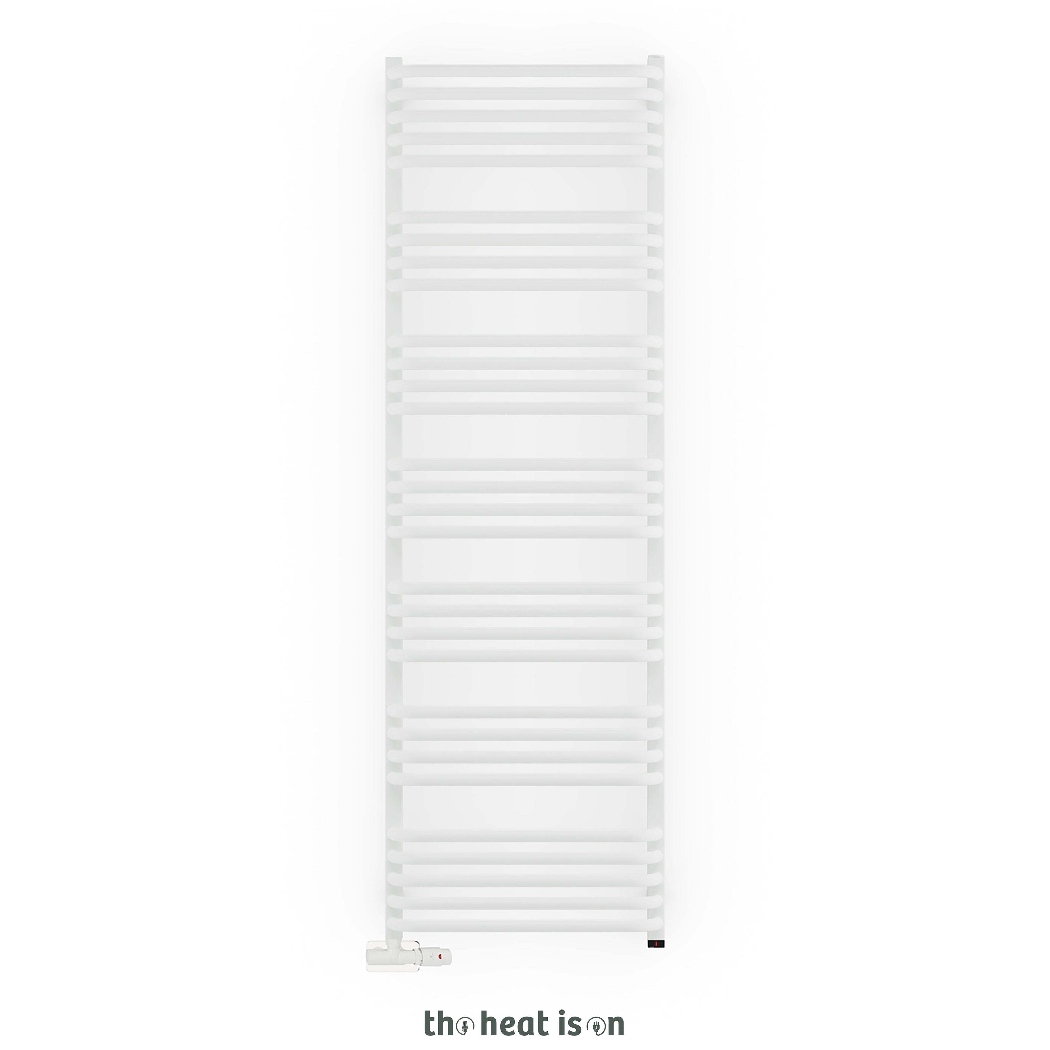 Terma ALEX ONE Dual Fuel Towel Rail, 1580h x 500w(mm), 2706 BTUs/ 800w, Matt White RAL 9016 (with UNICO Dual Fuel Valve in Soft Matt White & Internal ONE Element (manual/optional IR controllable), 45/60°c)