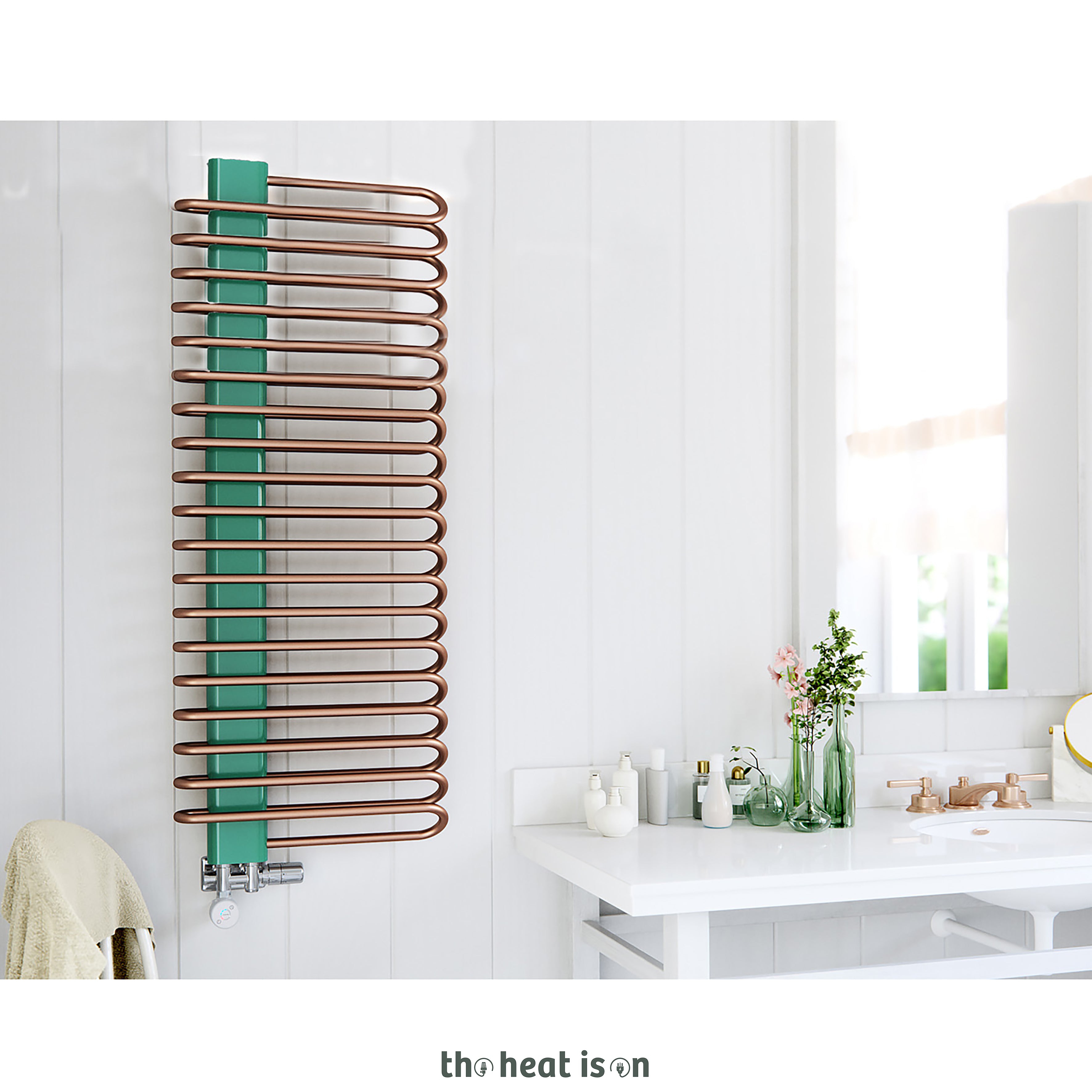 10_terma-michelle-dual-fuel-towel-rail_-1200h-x-500w_mm_-2460-btus_-800w_-bright-copper-_-ral-6029-mint-green-_with-integra-duo-dual-fuel-valve-in-chrome-_-moa-element-in-chrome_-30-6
