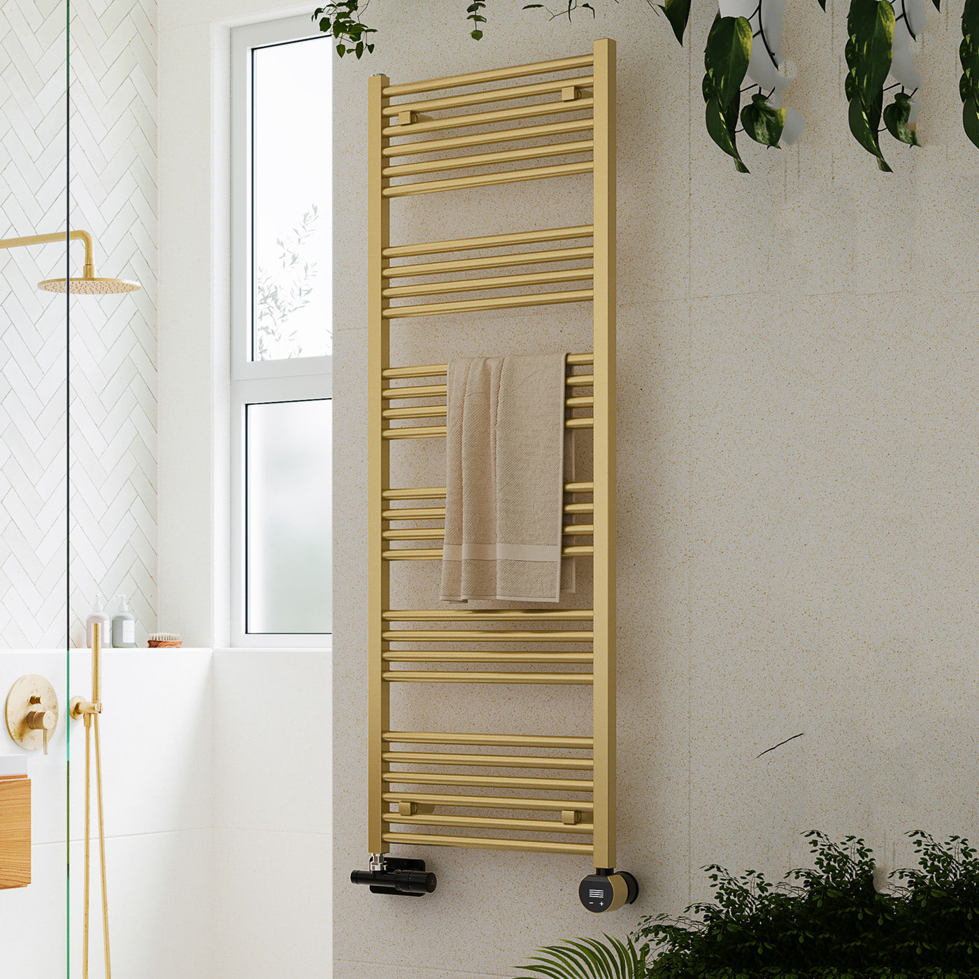 11-terma-fiona-dual-fuel-towel-rail-1380h-x-500wmm-2003-btus-600w-brass-with-unico-dual-fuel-valve-in-soft-black-veo-black-brass-wi-fi-element-30-60oc