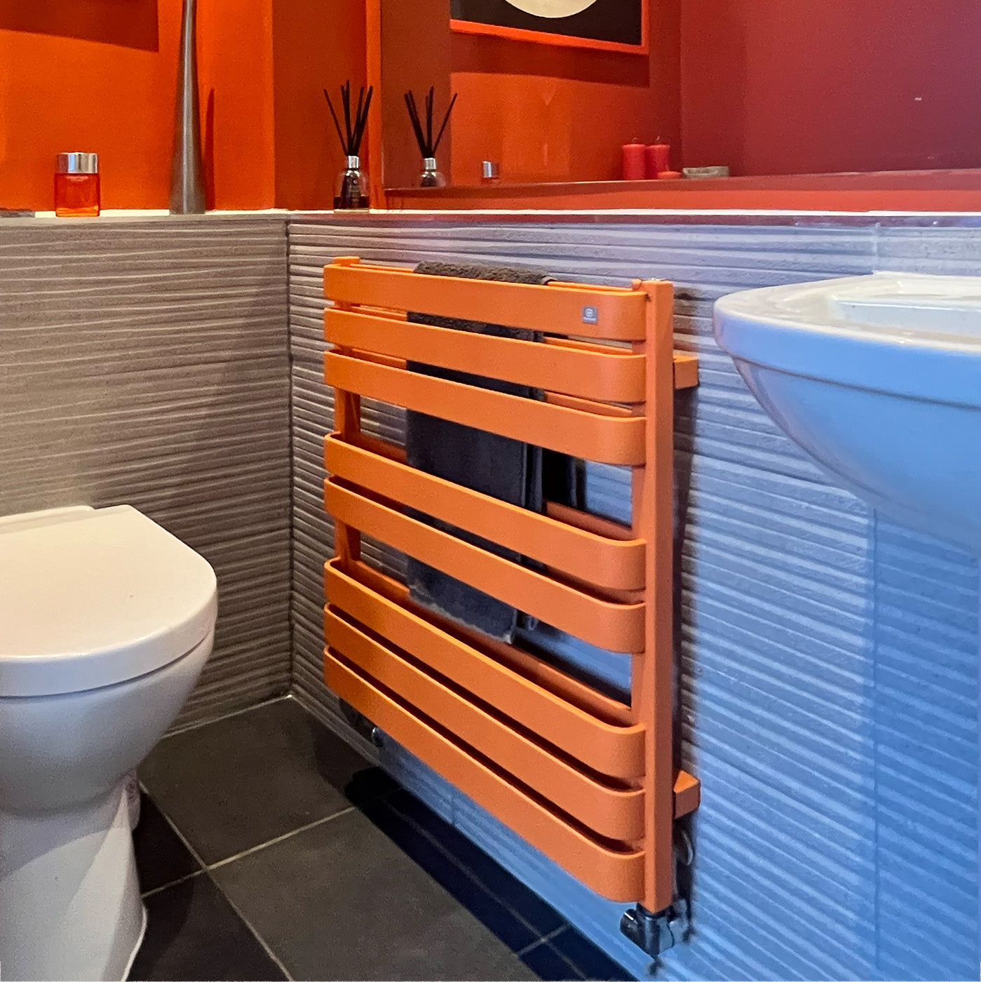 Terma WARP T BOLD, 655h x 600w(mm), 1858 BTUs Heated Towel Rail, RAL 2003 Matt Pastel Orange