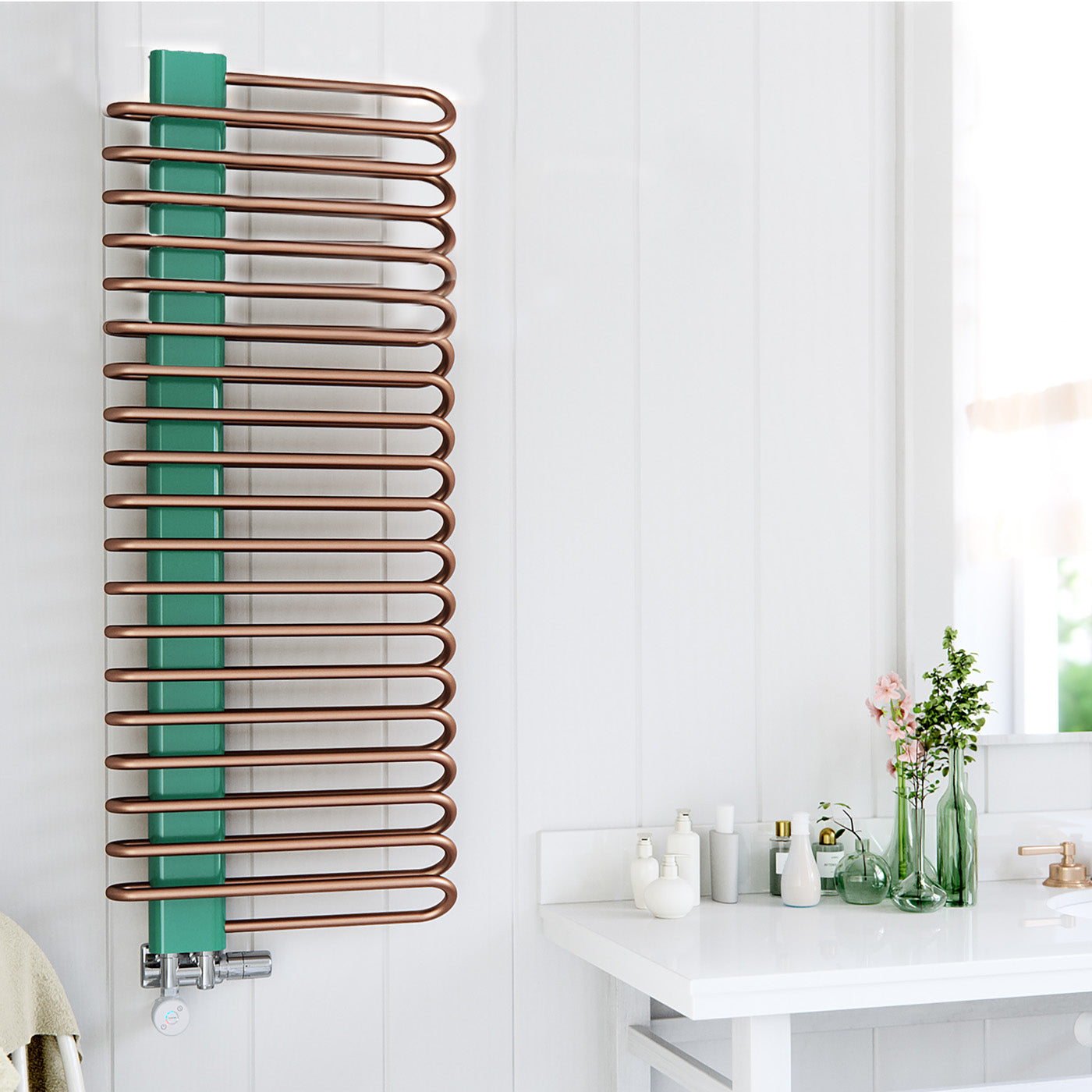 11_terma-michelle-dual-fuel-towel-rail_-1200h-x-500w_mm_-2460-btus_-800w_-bright-copper-_-ral-6029-mint-green-_with-integra-duo-dual-fuel-valve-in-chrome-_-moa-element-in-chrome_-30-6