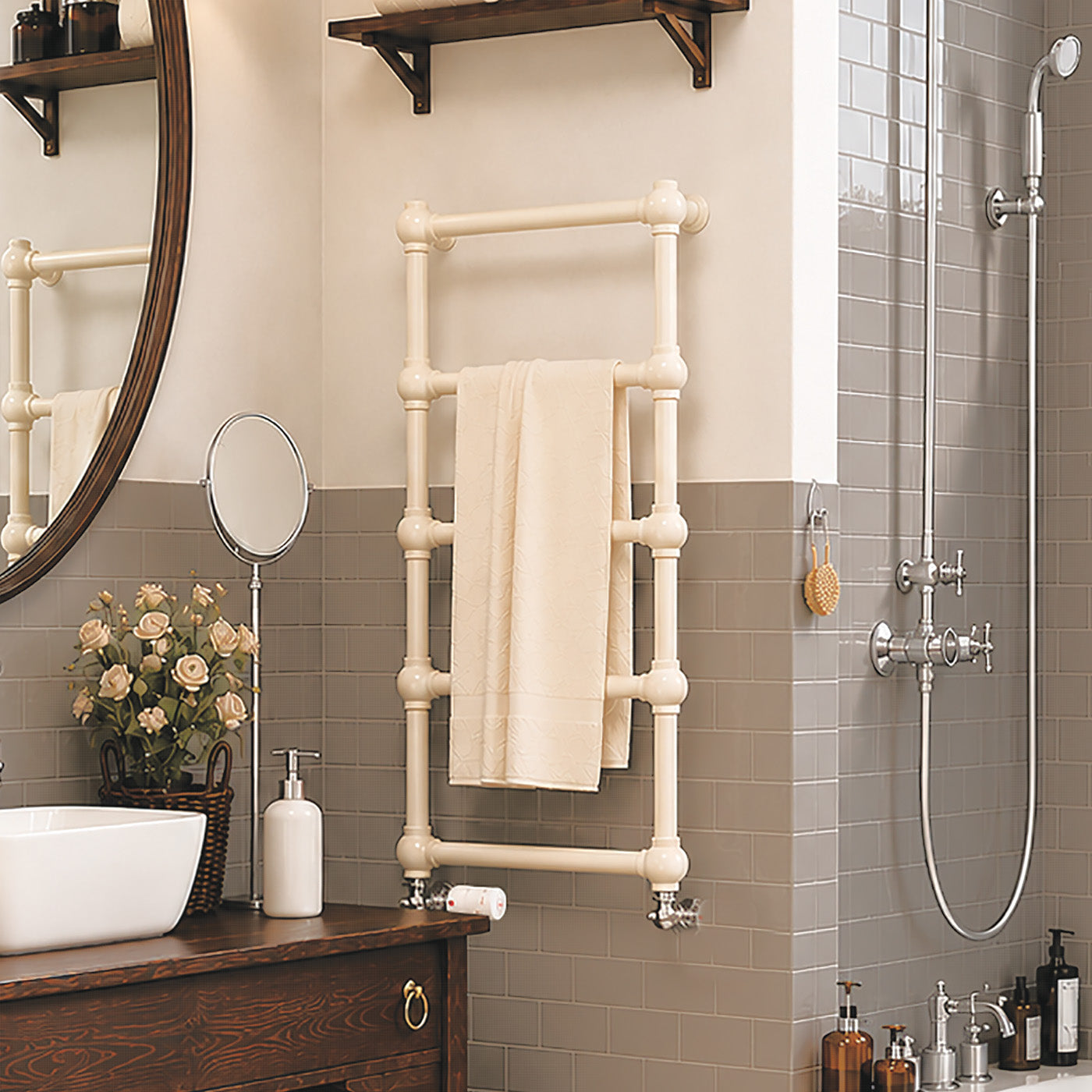 Terma RETRO, 800h x 504w(mm), 717 BTUs Heated Towel Rail, Sparkling Cream