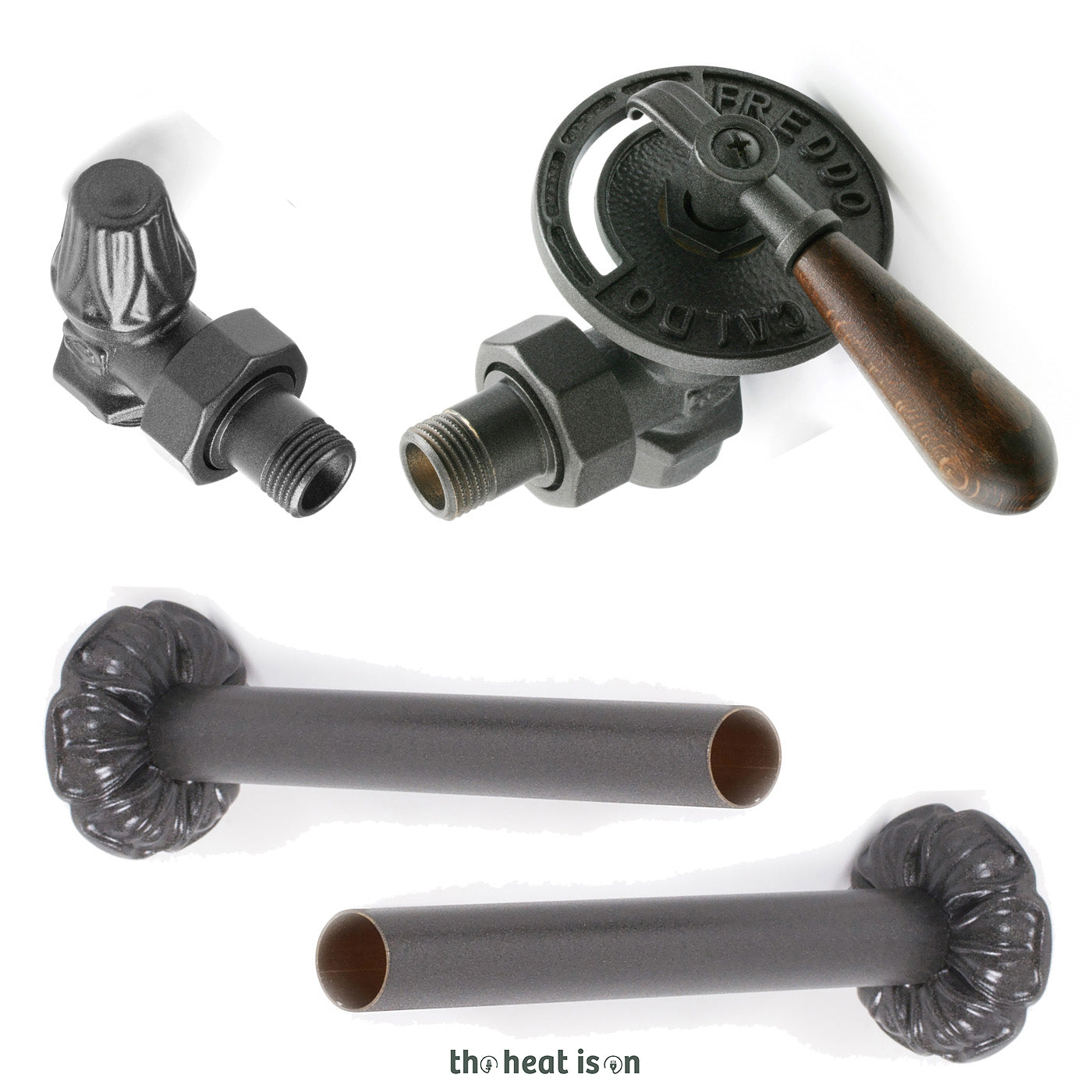 Thermostatic Radiator Valves (TRVs) & Pipe Masking,  Raw Metal, LEFT or RIGHT SIDED, ANGLED, ARTISTIC with HANDLE