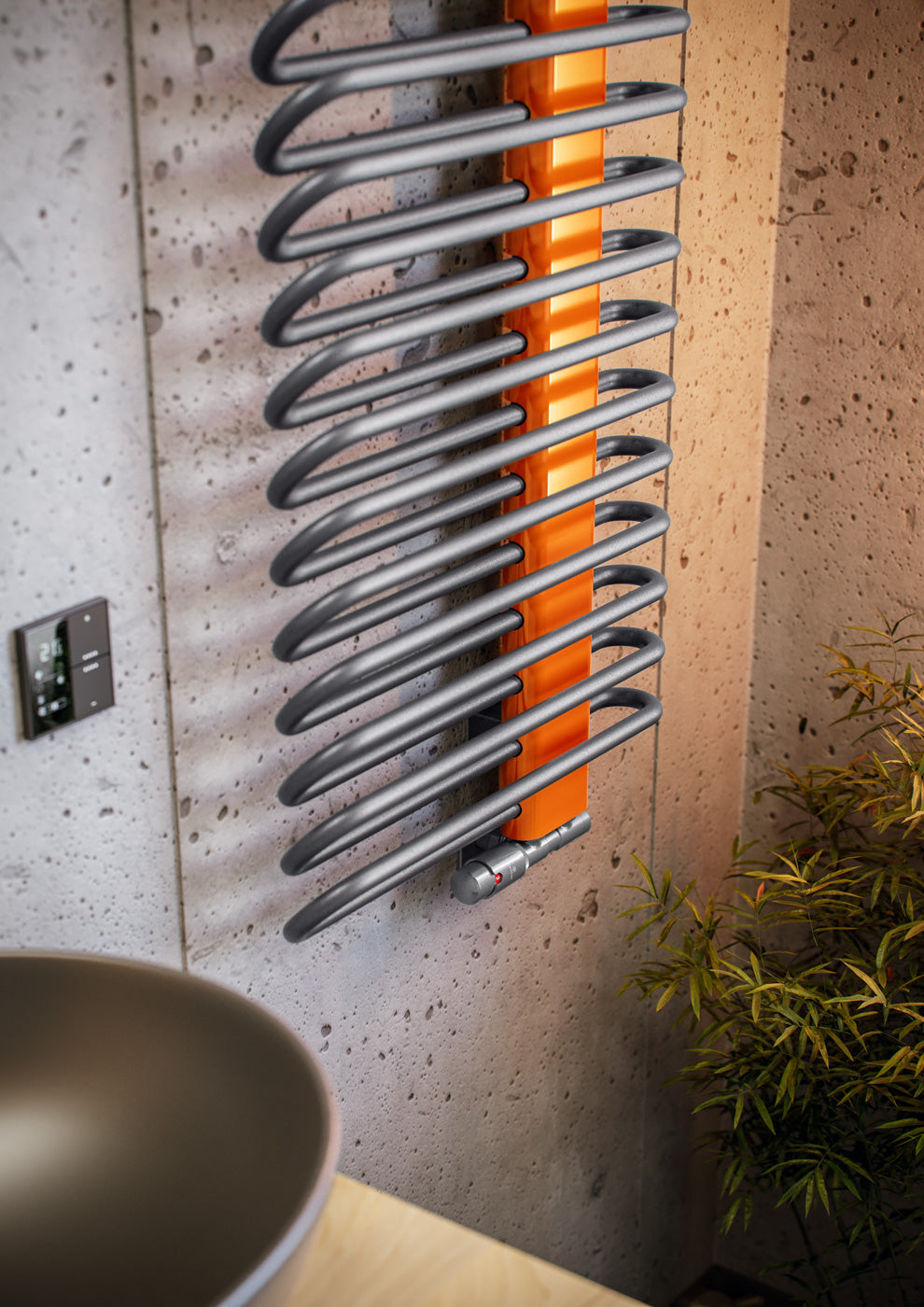 13_Terma-MICHELLE_-1200h-x-500w_mm_-2459-BTUs-Heated-Towel-Rail_-Graphite-Grey-_Bars_-Orange-RAL-2003-_Masking