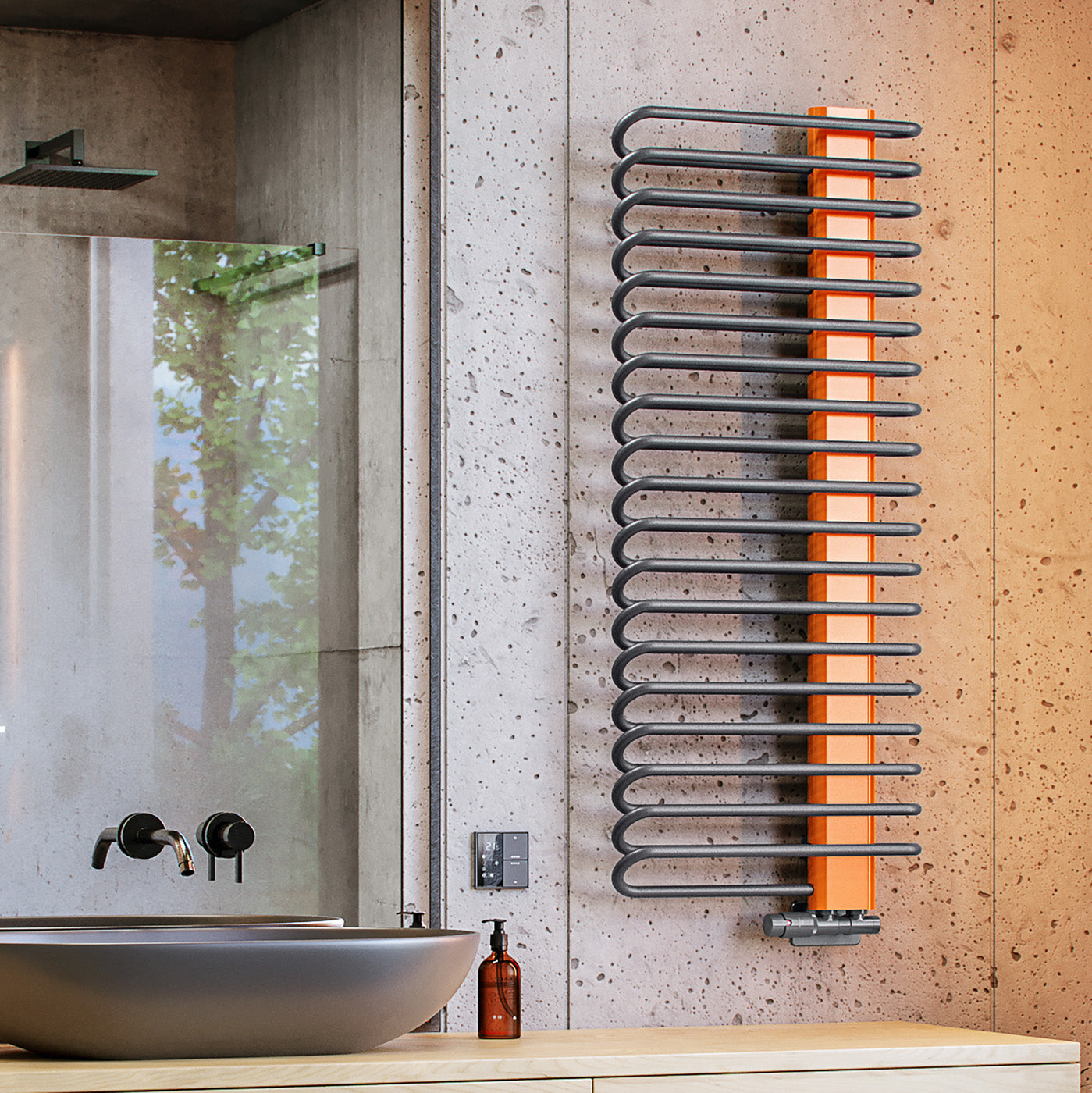 14_Terma-MICHELLE_-1200h-x-500w_mm_-2459-BTUs-Heated-Towel-Rail_-Graphite-Grey-_Bars_-Orange-RAL-2003-_Masking
