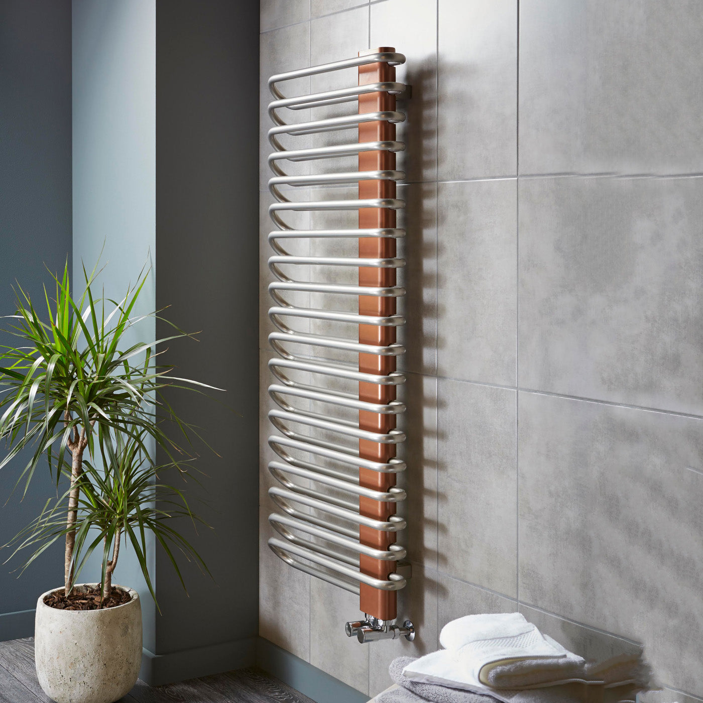 Terma MICHELLE, 1200h x 500w(mm), 2459 BTUs Heated Towel Rail, Nickel Gloss (Bars) / Copper (Masking)
