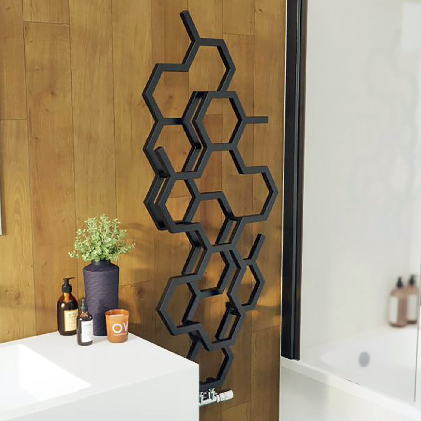 Terma HEX, 1220h x 486w(mm), 1180 BTUs Designer Radiator, Soft 9005 (Matt Black)