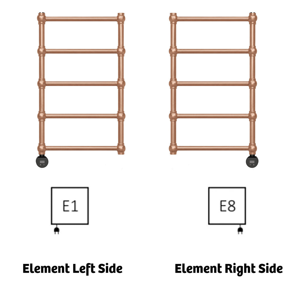 Terma RETRO E, 800h x 504w(mm), 200w Oil Filled Electric Towel Rail,  Bright Copper  with VEO Heating Element (30x Wi-Fi/manual control settings (15 to 30¡c room temp.), 7 day timer/2 hour drying func., with UK Plug