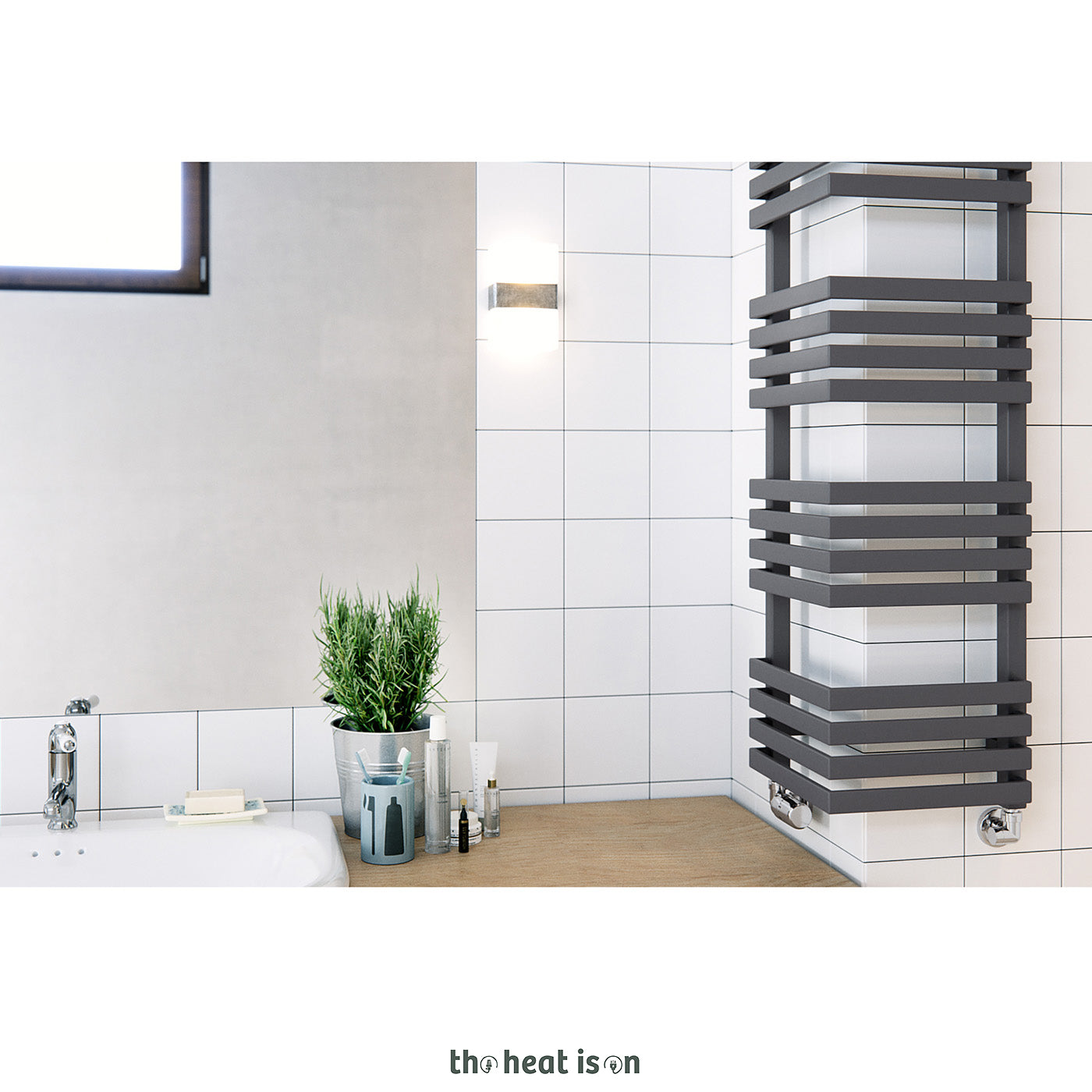 Terma OUTCORNER, 735h x 300w(mm), 1437 BTUs Heated Towel Rail, Heban Black