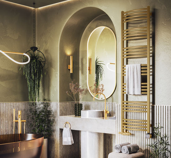 Brass Interior Dual-Fuel-Towel-Rails-as-Complete-Items-with-all-Compornents-Included