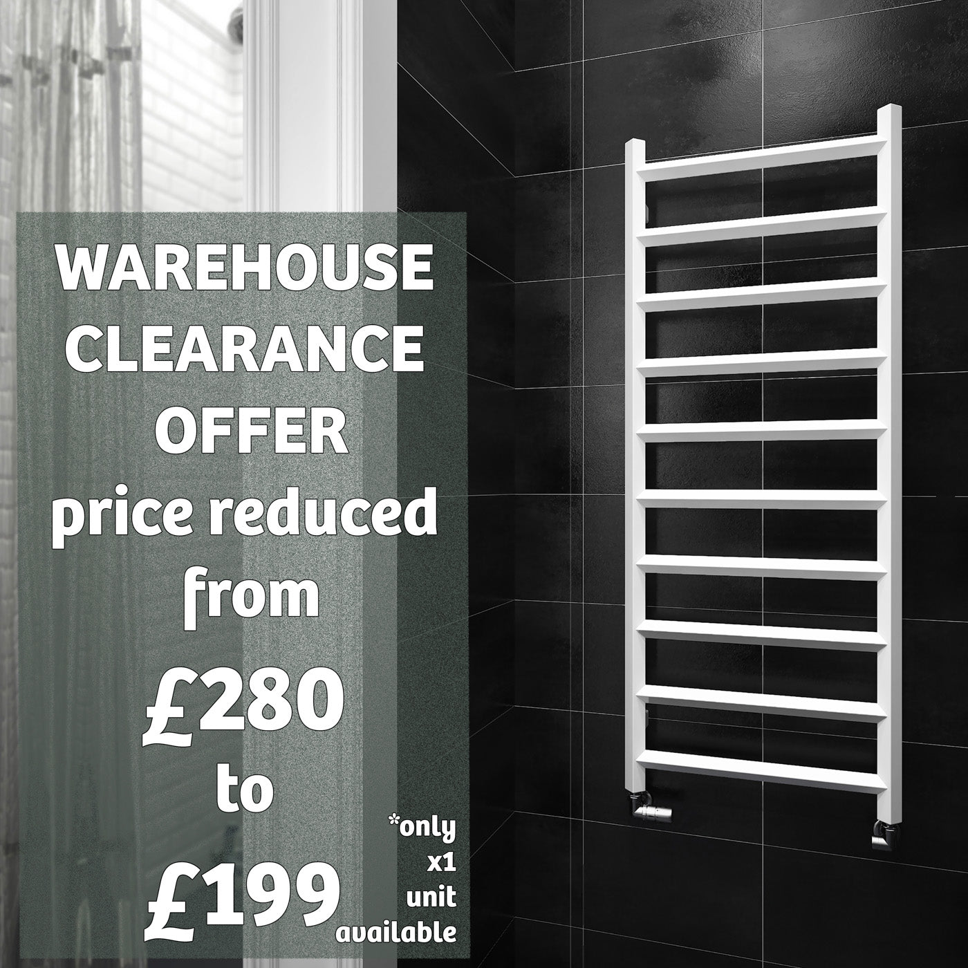 Terma CRYSTAL, 1200h x 400w(mm), 1166 BTUs Heated Towel Rail, RAL 9016 Soft White