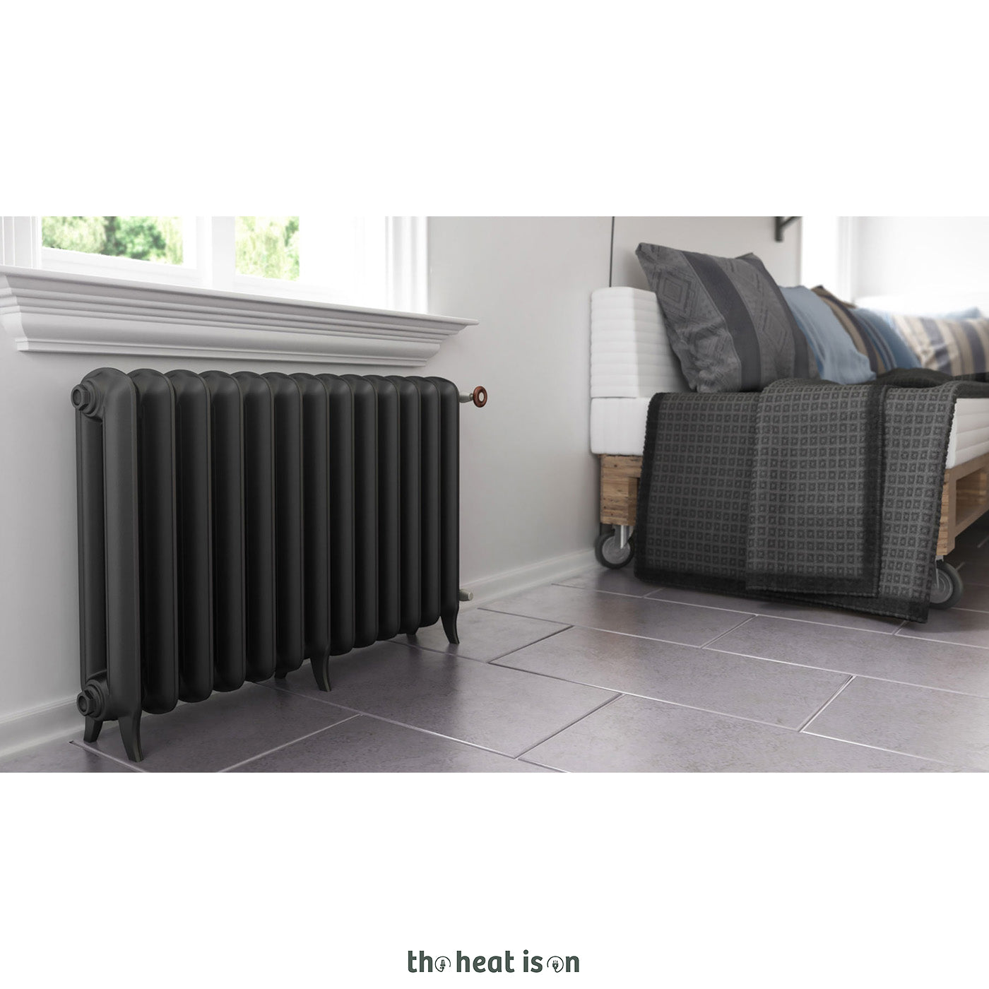 Terma PLAIN 2 COL, 620h x 1098w(mm), 4548 BTUs Horizontal Cast Iron Radiator, Raw Metal