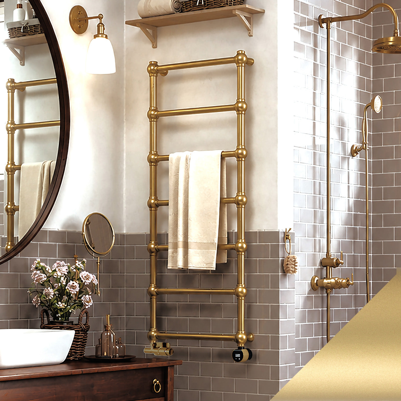 with_OVERLAY_04-terma-retro-dual-fuel-towel-rail-1170h-x-504wmm-1051-btus-300w-brass-premium-wet-paint-with-unico-dual-fuel-valve-in-brass-veo-black-brass-wi-fi-element-30-60-c